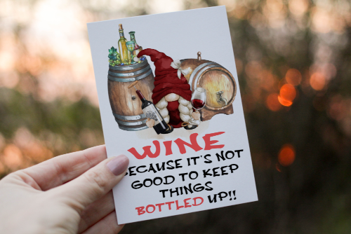 Wine Not Good Keep Bottled Up Birthday Card, Gonk Birthday Card